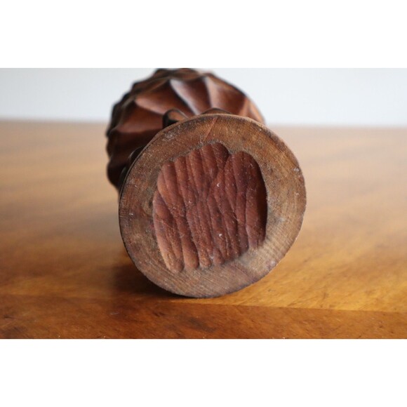 Vtg MCM Brutalist Carved Twisted Chalice Burl Wood Candle Holder Stand Tiki 6" - Picture 10 of 13
